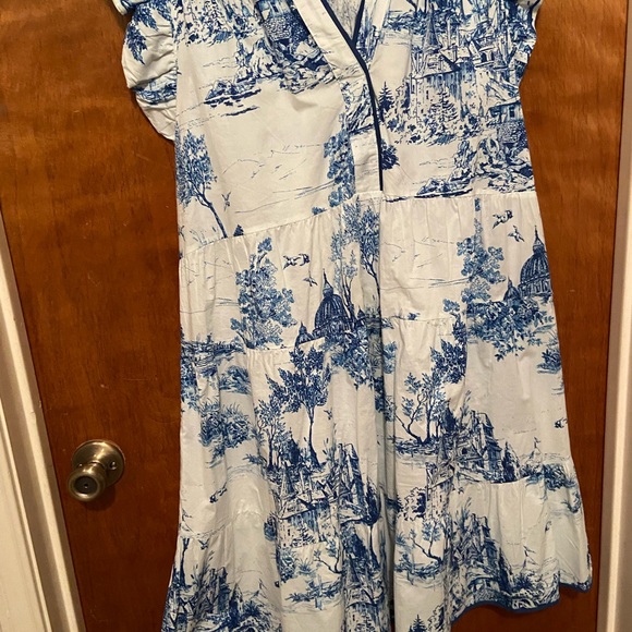 Plus Size Umgee Blue and White Toile Print Tiered Dress - Picture 3 of 6